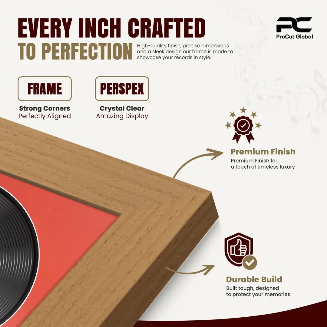 16x16" Modern Country Pine Vinyl Record Frame With Poppy Red Mount For 12" LP Discs | Contemporary Wall Display thumbnail 7