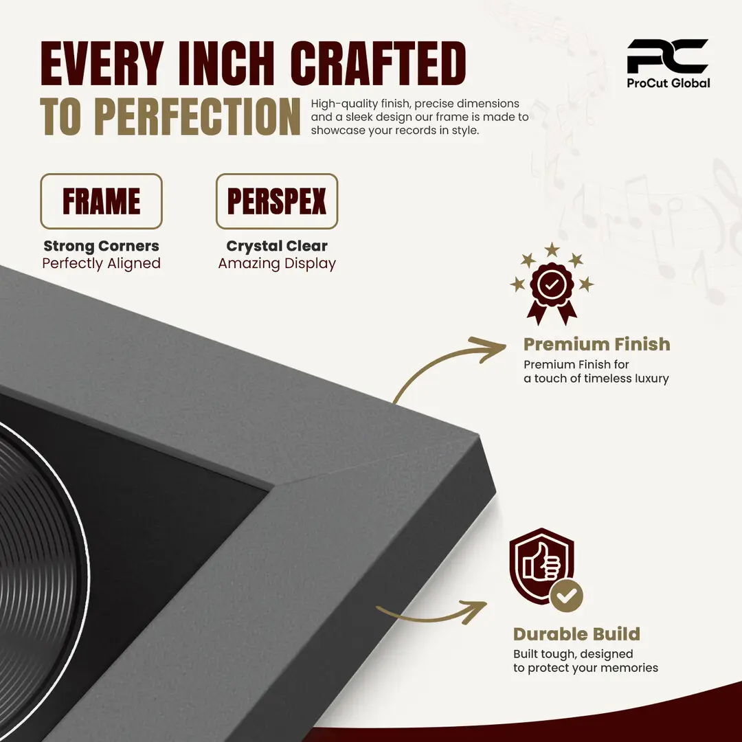 16x16" Modern Dark Grey Vinyl Record Frame With Black Mount For 12" LP Discs | Contemporary Wall Display thumbnail 7