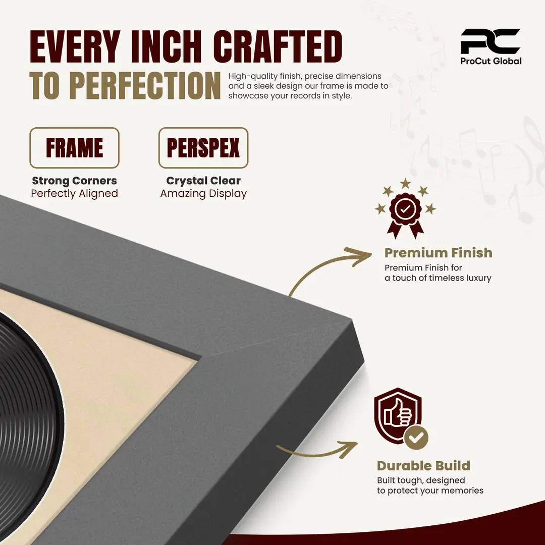 16x16" Modern Dark Grey Vinyl Record Frame With Ivory Mount For 12" LP Discs | Elegant Frame For Music Lovers thumbnail 7