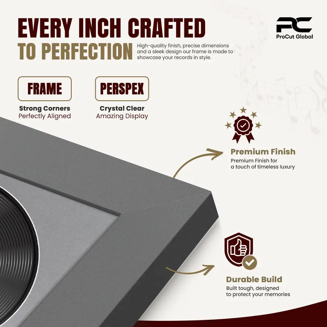16x16" Modern Dark Grey Vinyl Record Frame With Mid Grey Mount For 12" LP Discs | Contemporary Wall Display thumbnail 7