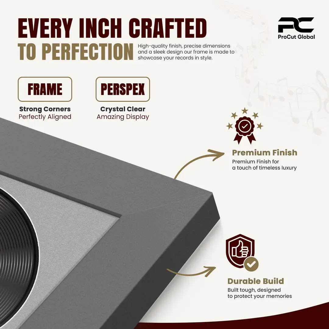 16x16" Modern Dark Grey Vinyl Record Frame With Silver Mount For 12" LP Discs | Elegant Frame For Music Lovers thumbnail 7