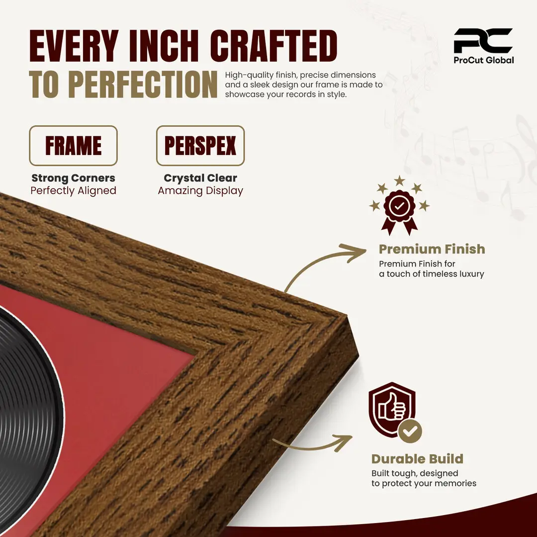 16x16" Modern Dark Oak Vinyl Record Frame With Crimson Mount For 12" LP Discs | Contemporary Wall Display thumbnail 7