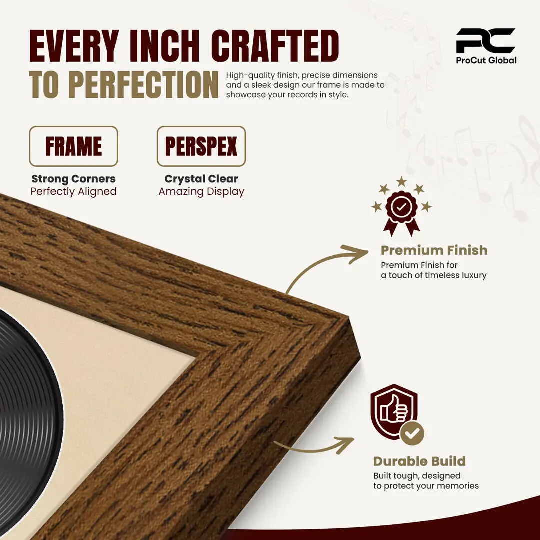 16x16" Modern Dark Oak Vinyl Record Frame With Ivory Mount For 12" LP Discs | Premium Wall Frame For Music Enthusiasts thumbnail 7