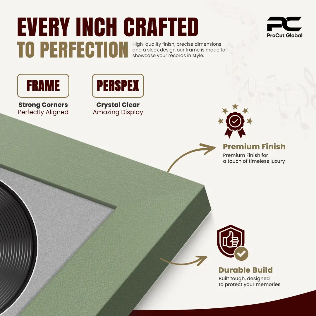 16x16" Modern Green Vinyl Record Frame With Silver Mount For 12" LP Discs | Premium Wall Frame For Music Enthusiasts thumbnail 7