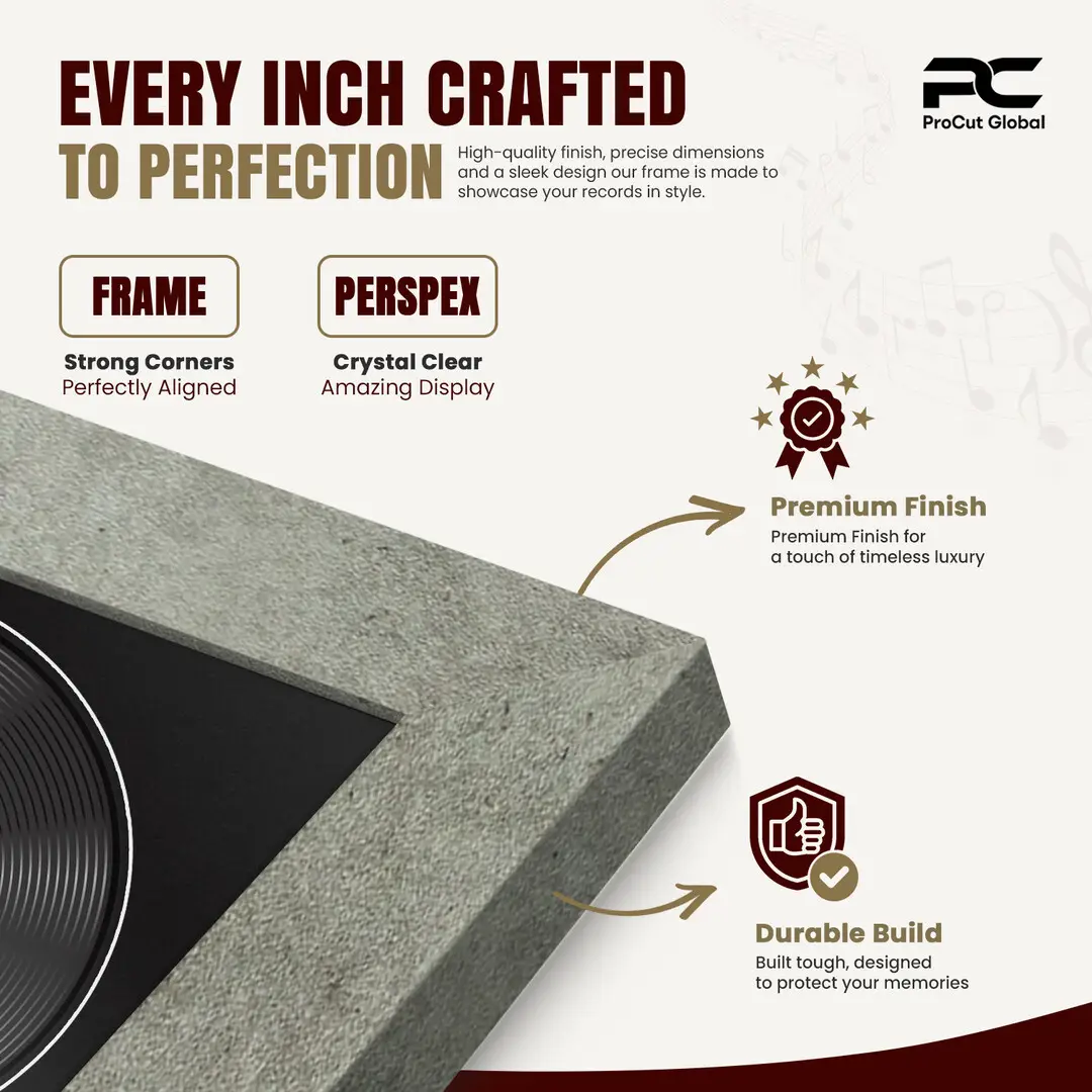 16x16" Modern Grey Marble Vinyl Record Frame With Black Mount For 12" LP Discs | Elegant Frame For Music Lovers thumbnail 7