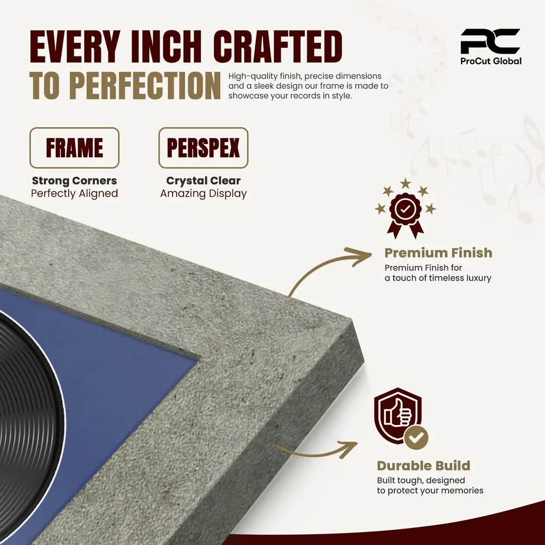 16x16" Modern Grey Marble Vinyl Record Frame With Blue Mount For 12" LP Discs | Elegant Frame For Music Lovers thumbnail 7