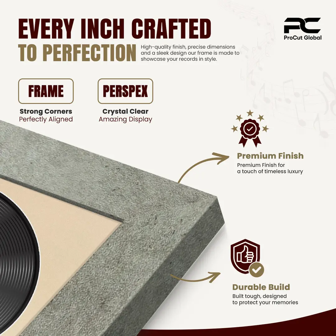 16x16" Modern Grey Marble Vinyl Record Frame With Ivory Mount For 12" LP Discs | Contemporary Wall Display thumbnail 7