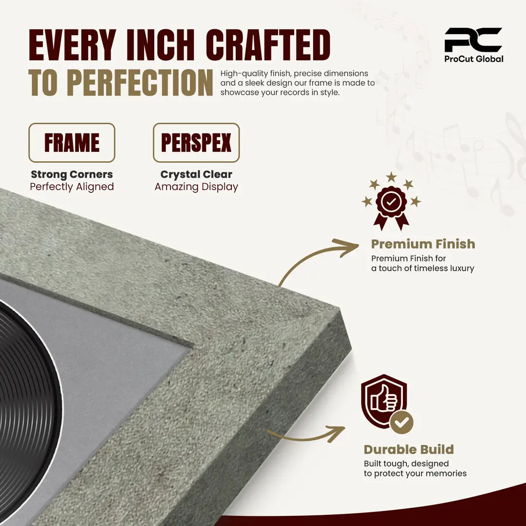 16x16" Modern Grey Marble Vinyl Record Frame With Mid Grey Mount For 12" LP Discs | Premium Wall Frame For Music Enthusiasts thumbnail 7