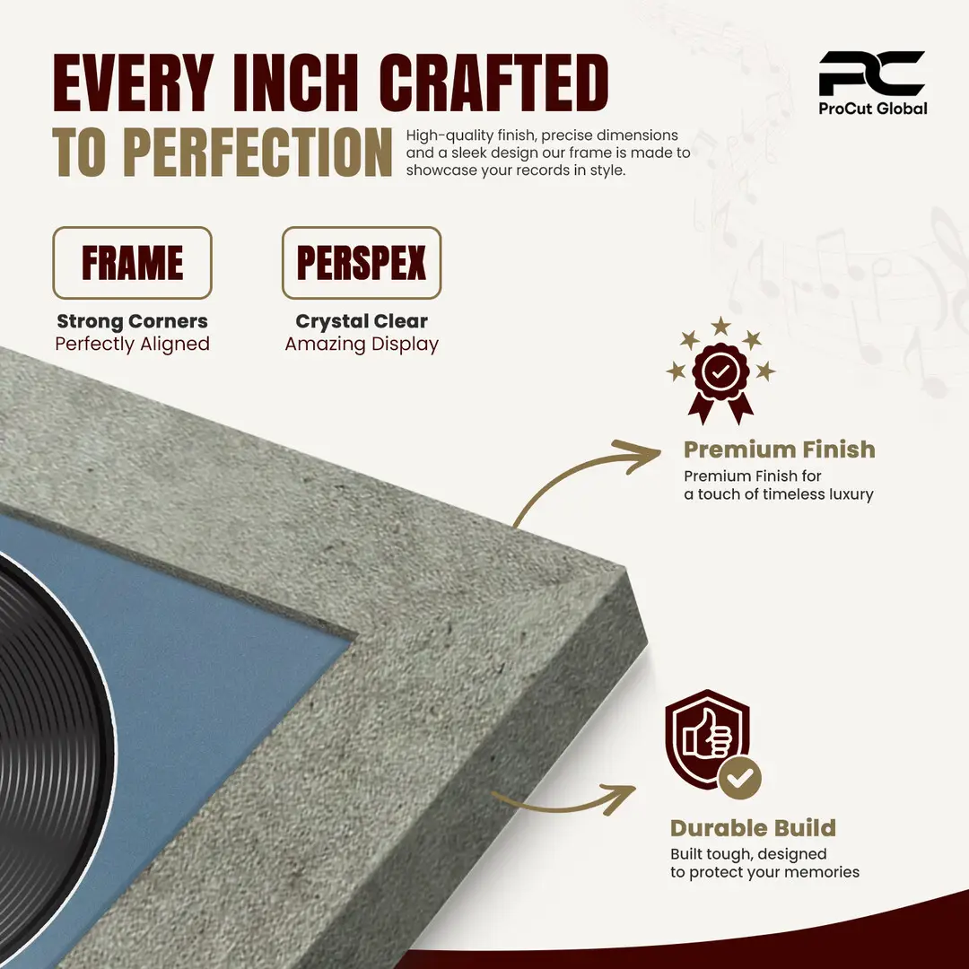 16x16" Modern Grey Marble Vinyl Record Frame With Pompador Mount For 12" LP Discs | Elegant Frame For Music Lovers thumbnail 7