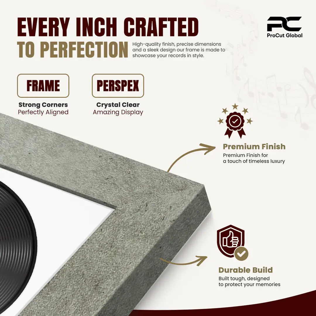 16x16" Modern Grey Marble Vinyl Record Frame With Ice White Mount For 12" LP Discs | Contemporary Wall Display thumbnail 7
