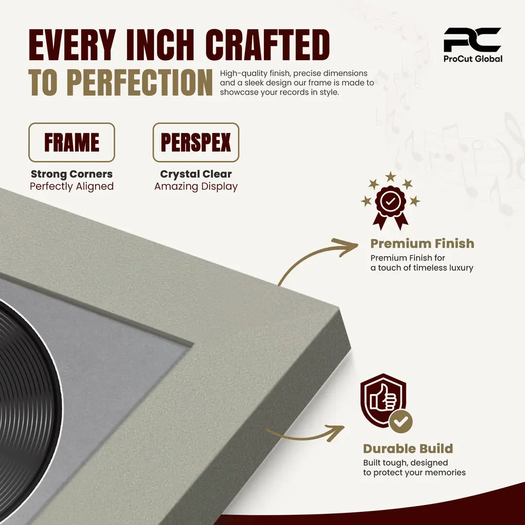 16x16" Modern Light Grey Vinyl Record Frame With Mid Grey Mount For 12" LP Discs | Elegant Frame For Music Lovers thumbnail 7