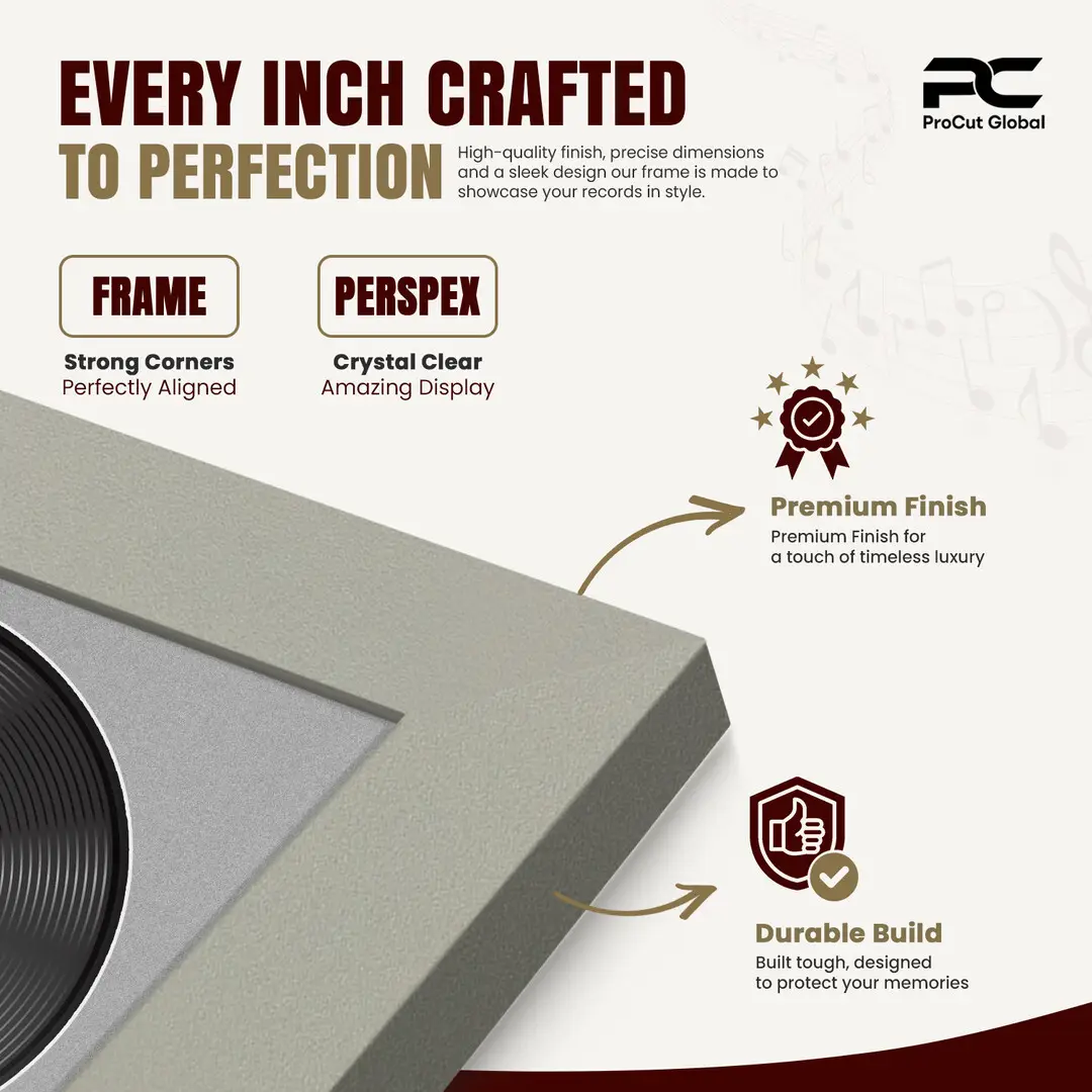 16x16" Modern Light Grey Vinyl Record Frame With Silver Mount For 12" LP Discs | Contemporary Wall Display thumbnail 7