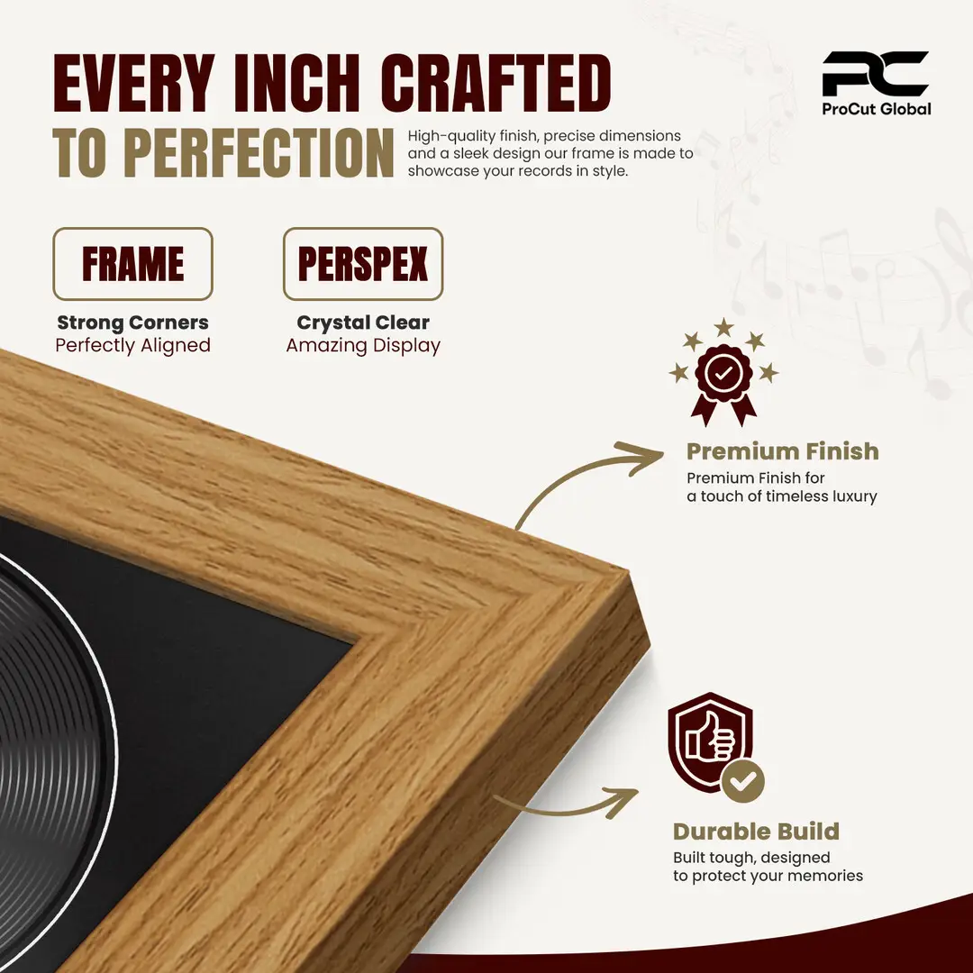 16x16" Modern Light Oak Vinyl Record Frame With Black Mount For 12" LP Discs | Contemporary Wall Display thumbnail 7