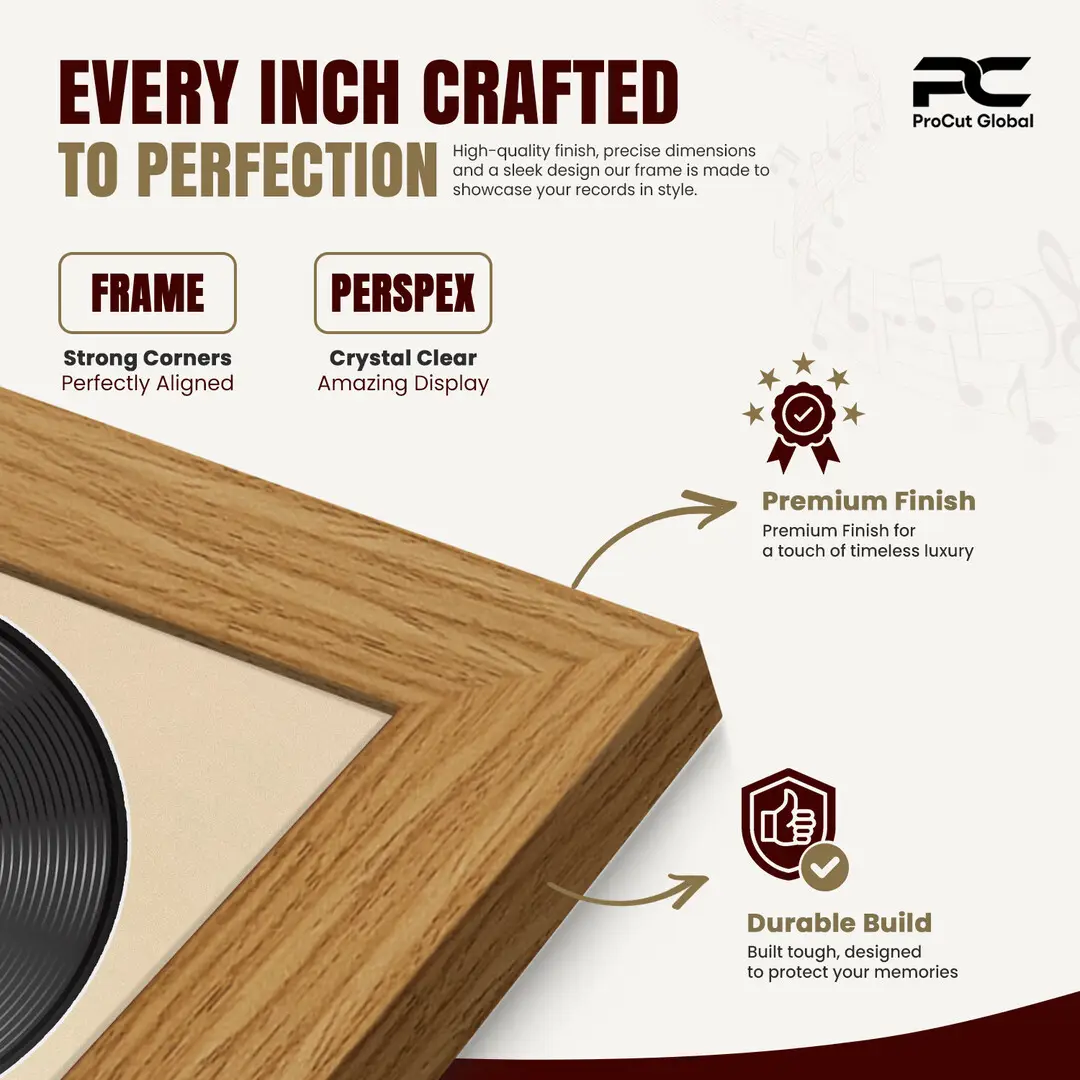 16x16" Modern Light Oak Vinyl Record Frame With Ivory Mount For 12" LP Discs | Premium Wall Frame For Music Enthusiasts thumbnail 7