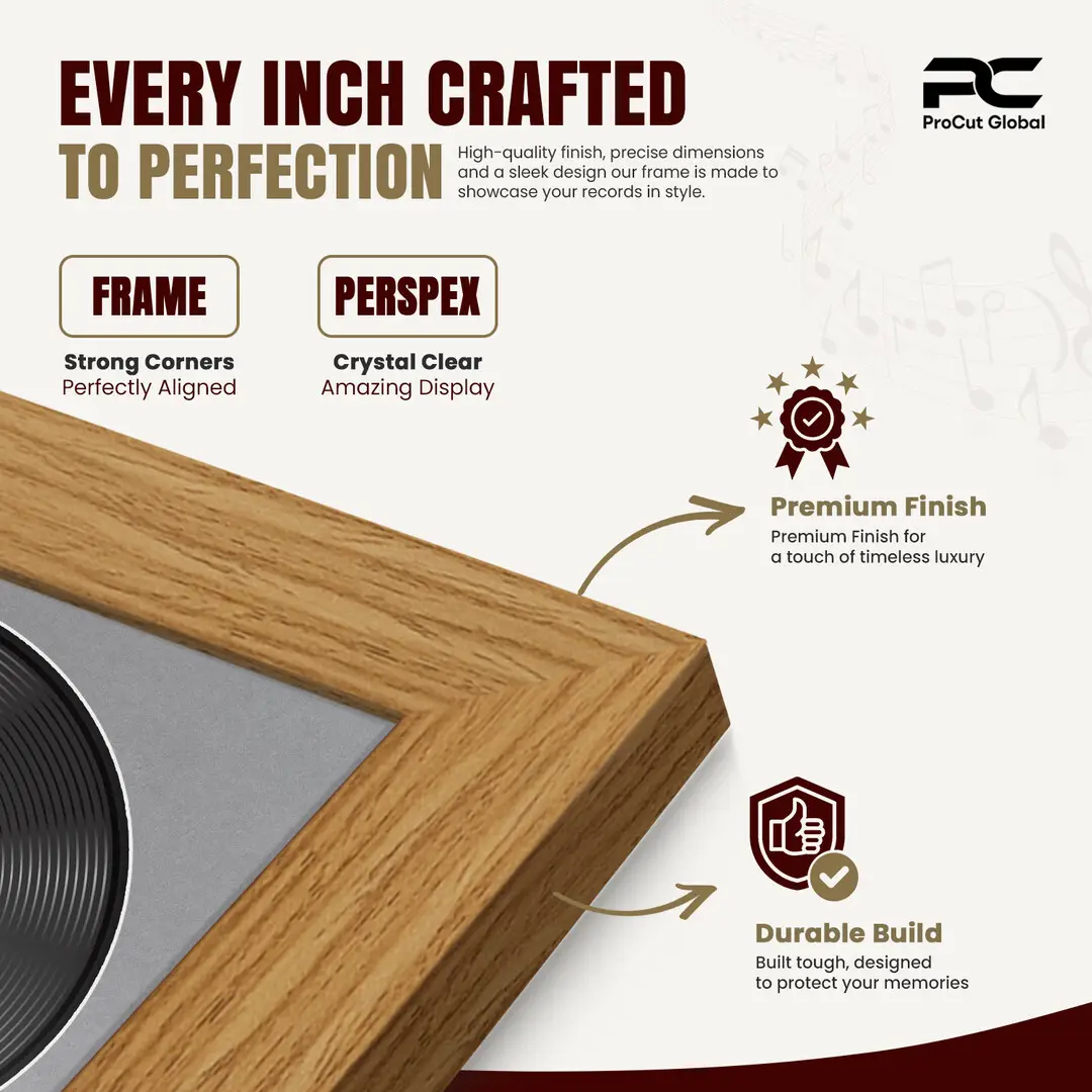 16x16" Modern Light Oak Vinyl Record Frame With Mid Grey Mount For 12" LP Discs | Contemporary Wall Display thumbnail 7