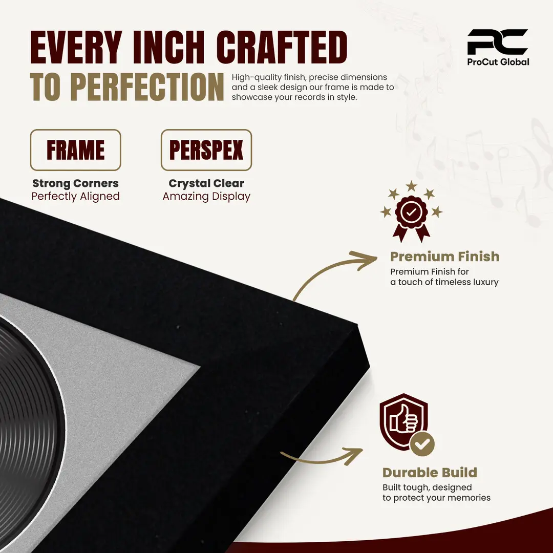 16x16" Modern Matte Black Vinyl Record Frame With Silver Mount For 12" LP Discs | Contemporary Wall Display thumbnail 7