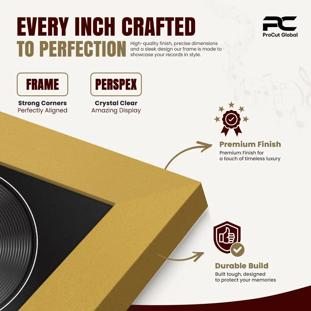 16x16" Modern Mustard Yellow Vinyl Record Frame With Black Mount For 12" LP Discs | Elegant Frame For Music Lovers thumbnail 7