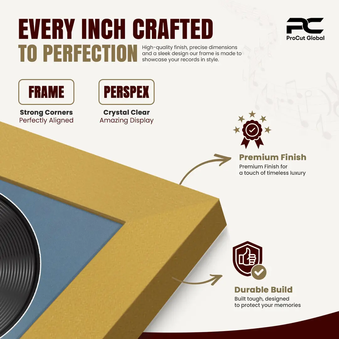 16x16" Modern Mustard Yellow Vinyl Record Frame With Pompador Mount For 12" LP Discs | Contemporary Wall Display thumbnail 7