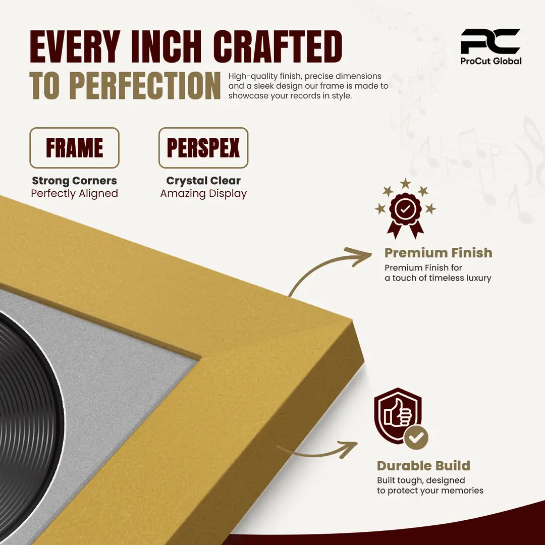 16x16" Modern Mustard Yellow Vinyl Record Frame With Silver Mount For 12" LP Discs | Contemporary Wall Display thumbnail 7