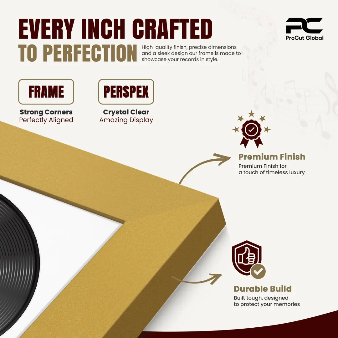 16x16" Modern Mustard Yellow Vinyl Record Frame With Ice White Mount For 12" LP Discs | Elegant Frame For Music Lovers thumbnail 7