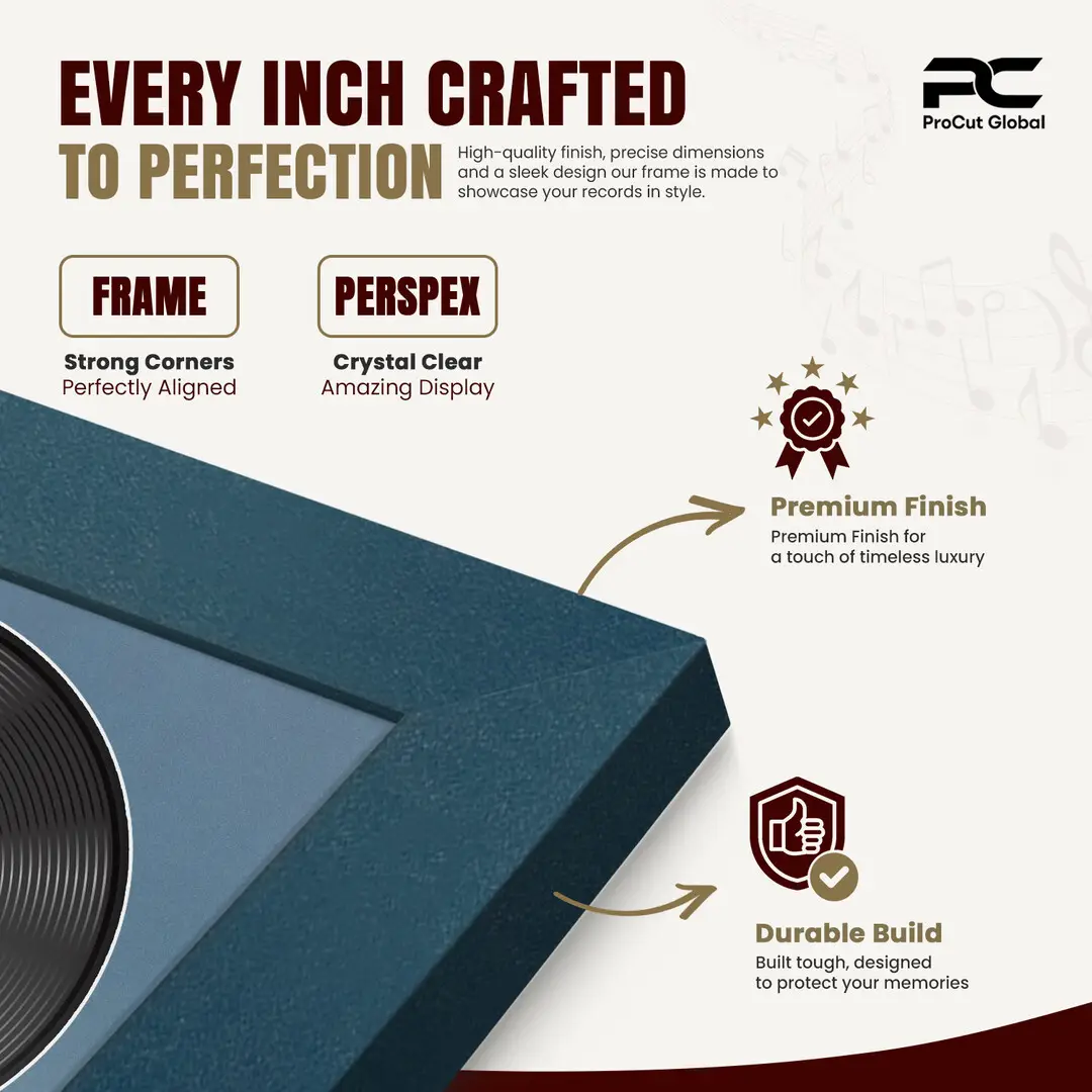 16x16" Modern Navy Blue Vinyl Record Frame With Pompador Mount For 12" LP Discs | Contemporary Wall Display thumbnail 7