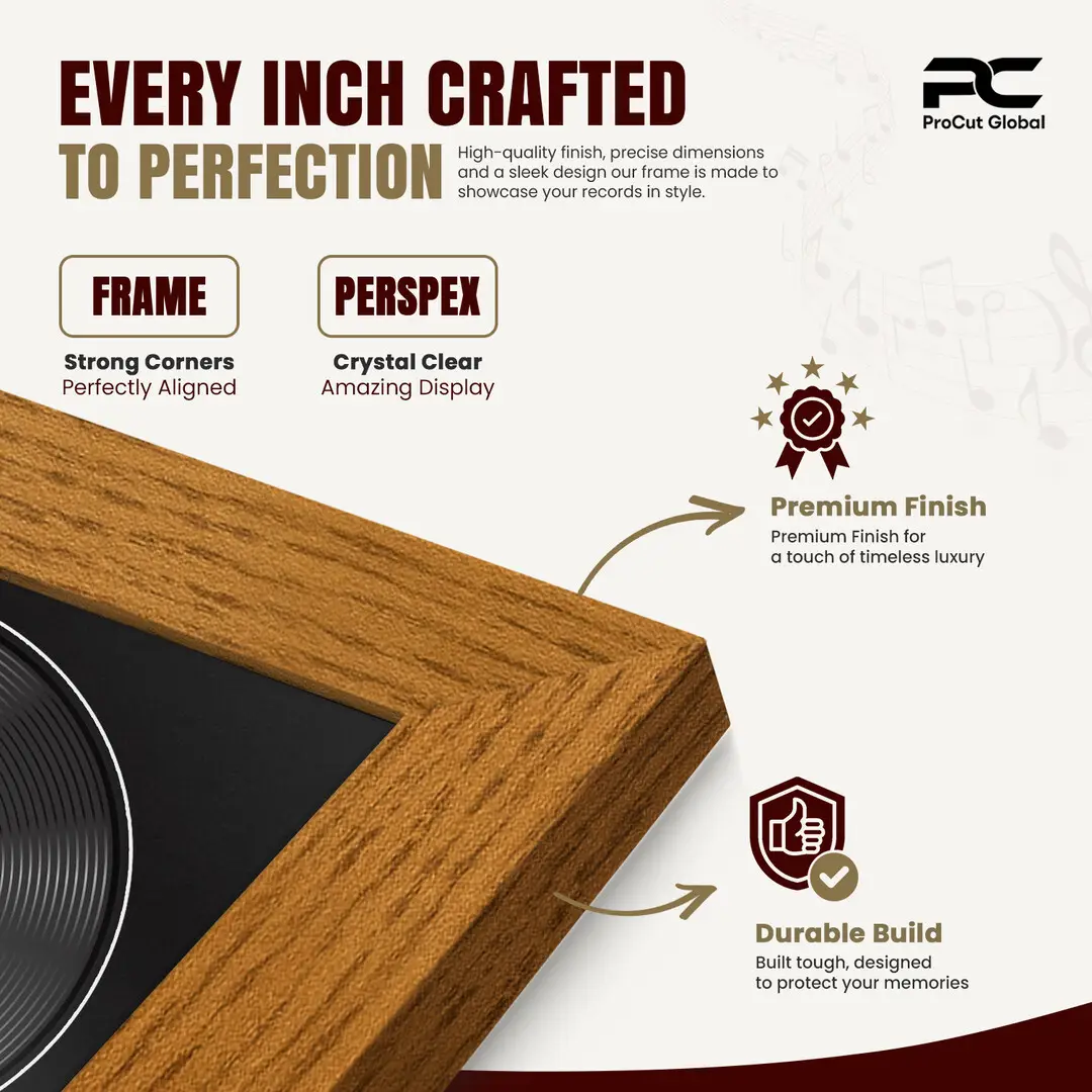 16x16" Modern Oak Vinyl Record Frame With Black Mount For 12" LP Discs | Contemporary Wall Display thumbnail 7