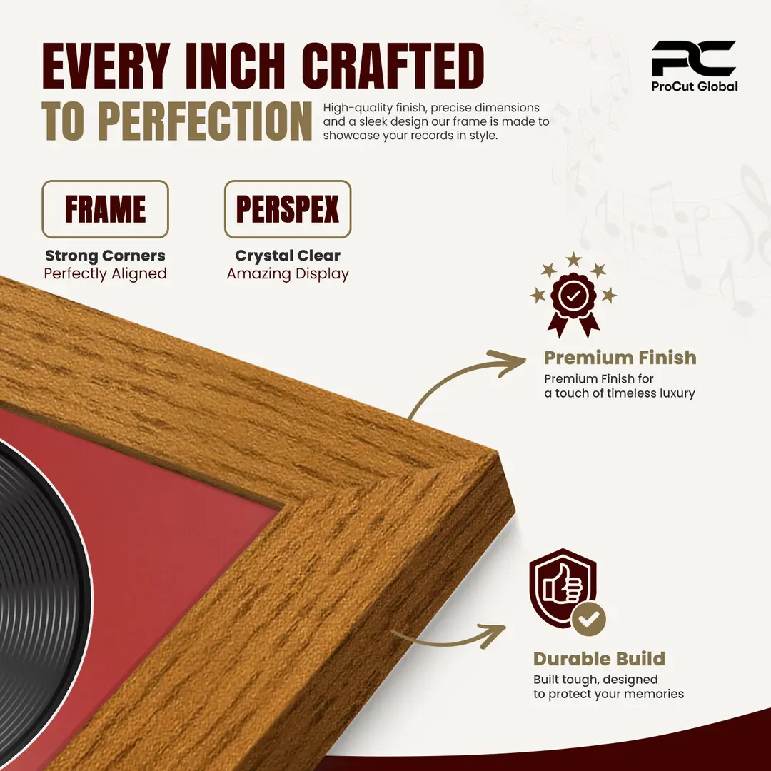 16x16" Modern Oak Vinyl Record Frame With Crimson Mount For 12" LP Discs | Contemporary Wall Display thumbnail 7
