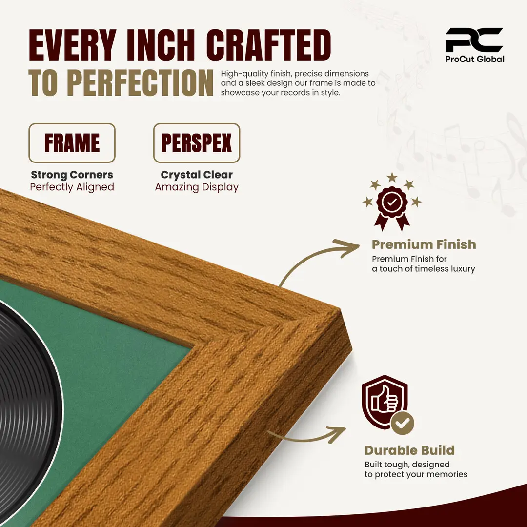 16x16" Modern Oak Vinyl Record Frame With Emerald (Green) Mount For 12" LP Discs | Elegant Frame For Music Lovers thumbnail 7