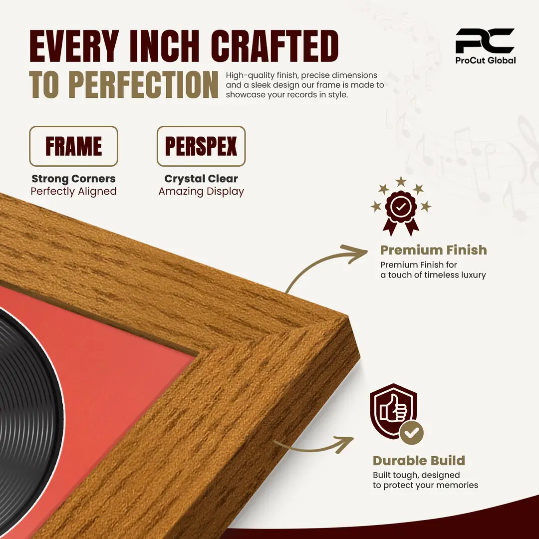 16x16" Modern Oak Vinyl Record Frame With Poppy Red Mount For 12" LP Discs | Premium Wall Frame For Music Enthusiasts thumbnail 7