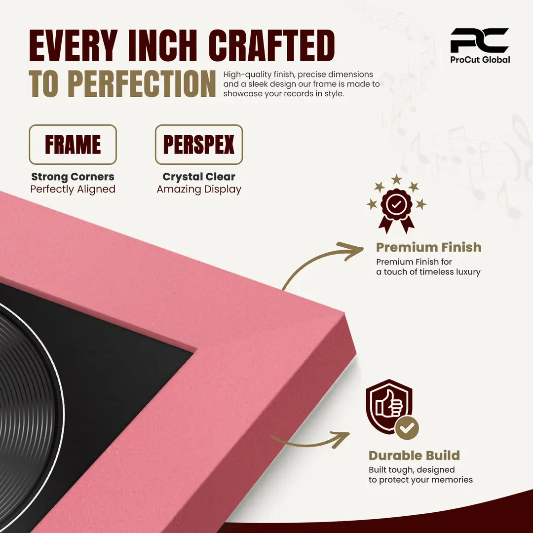 16x16" Modern Pastel Pink Vinyl Record Frame With Black Mount For 12" LP Discs | Elegant Frame For Music Lovers thumbnail 7