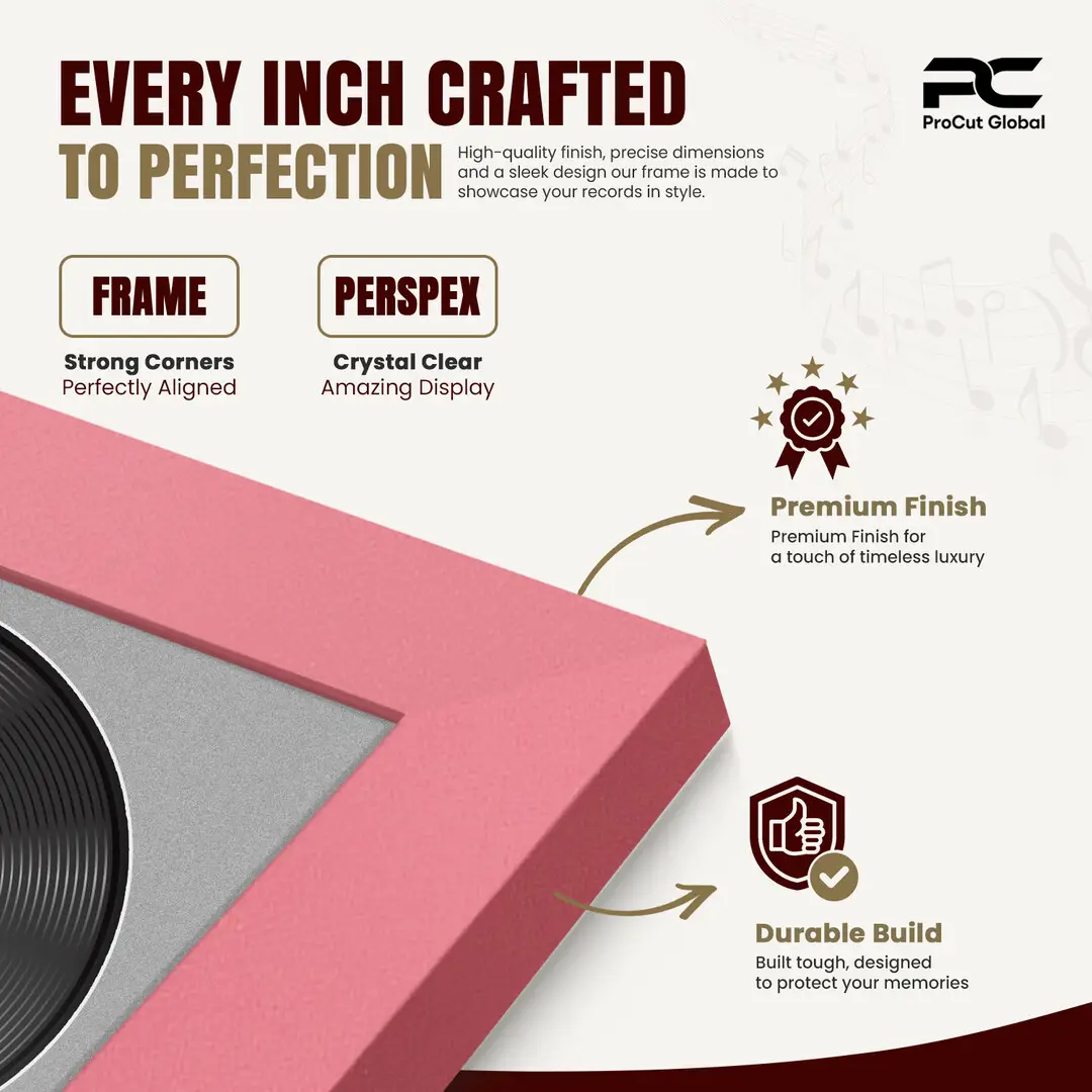 16x16" Modern Pastel Pink Vinyl Record Frame With Silver Mount For 12" LP Discs | Contemporary Wall Display thumbnail 7
