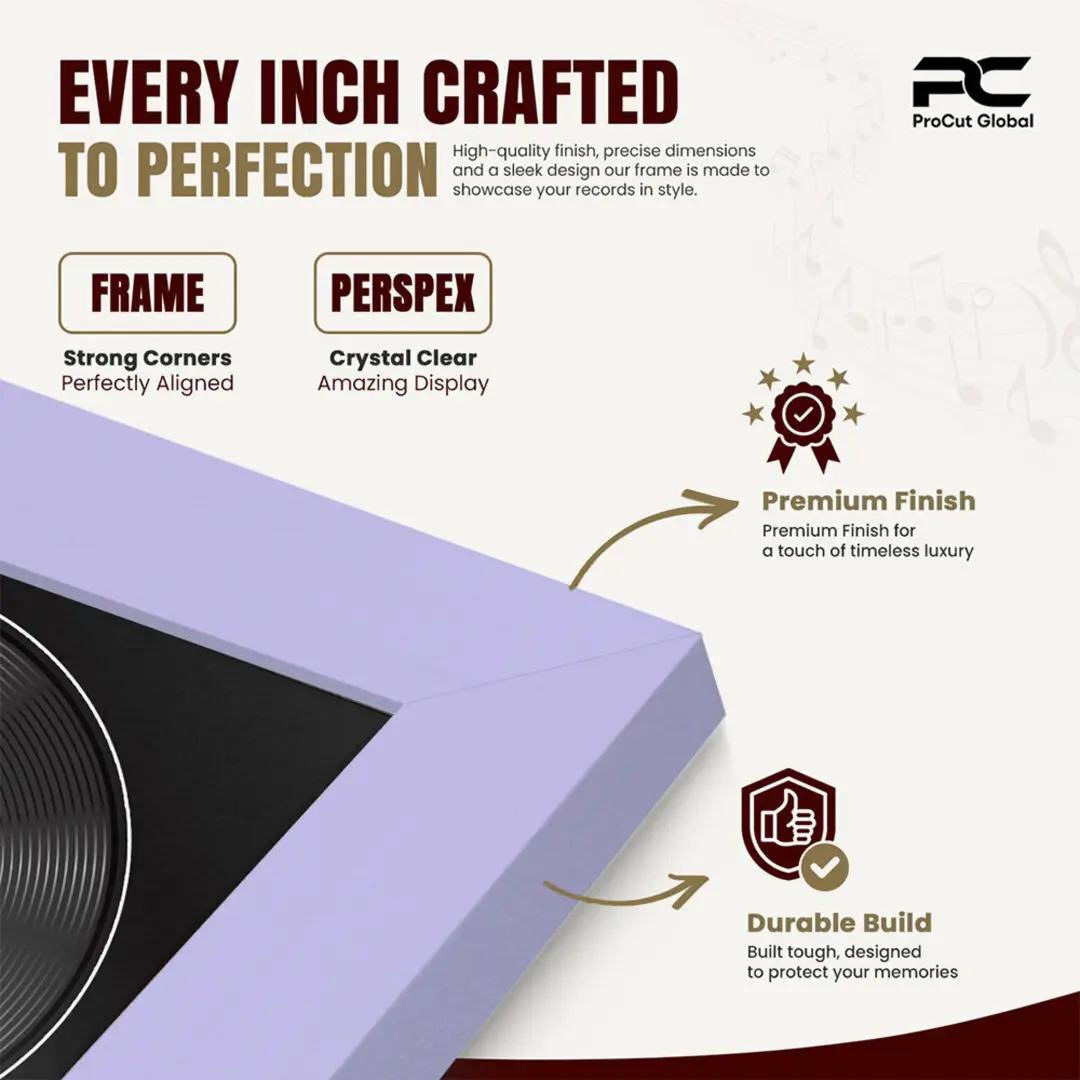 16x16" Modern Purple Vinyl Record Frame With Black Mount For 12" LP Discs | Contemporary Wall Display thumbnail 7
