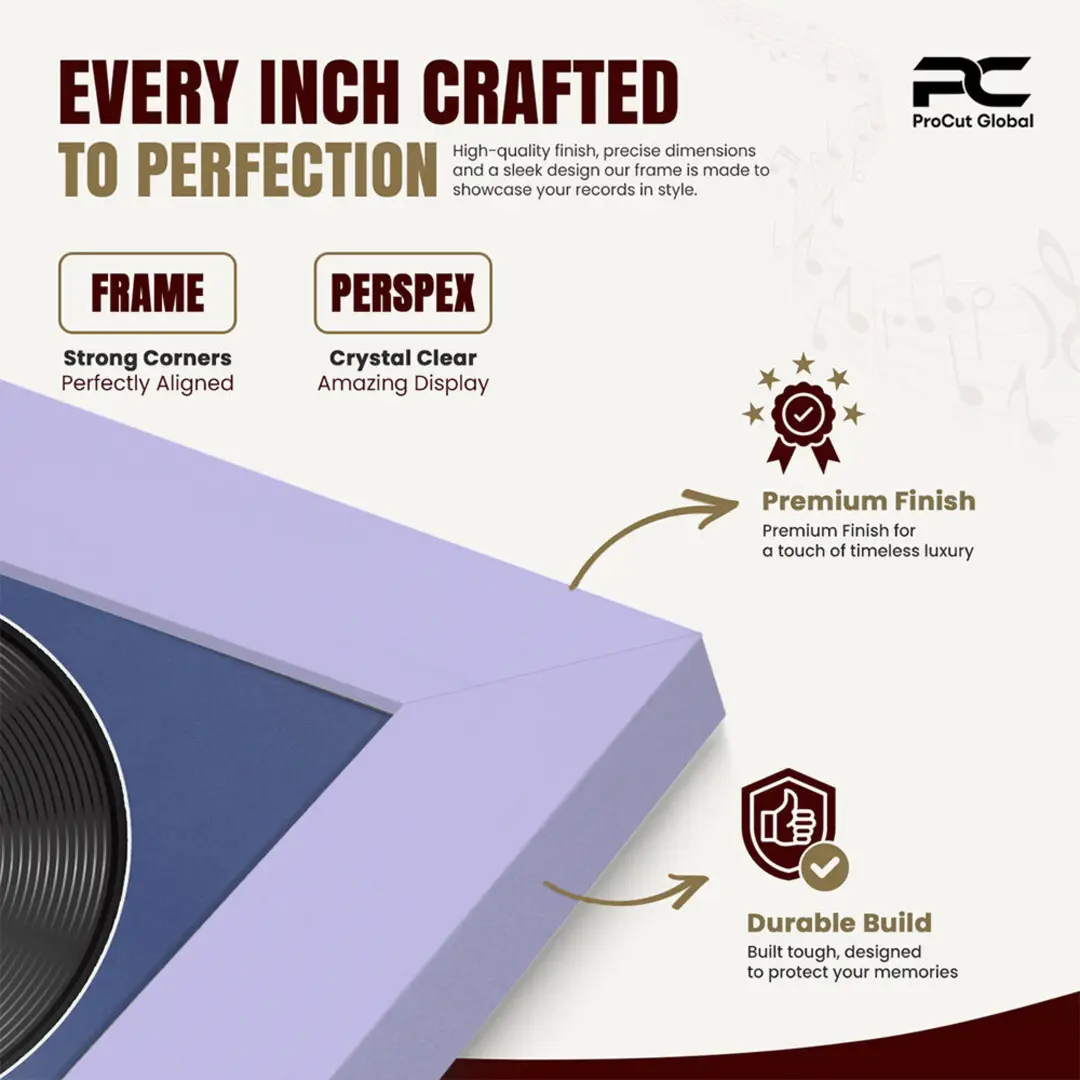 16x16" Modern Purple Vinyl Record Frame With Blue Mount For 12" LP Discs | Elegant Frame For Music Lovers thumbnail 7