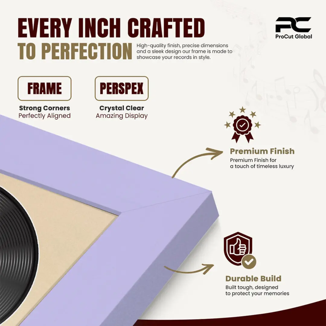 16x16" Modern Purple Vinyl Record Frame With Ivory Mount For 12" LP Discs | Premium Wall Frame For Music Enthusiasts thumbnail 7