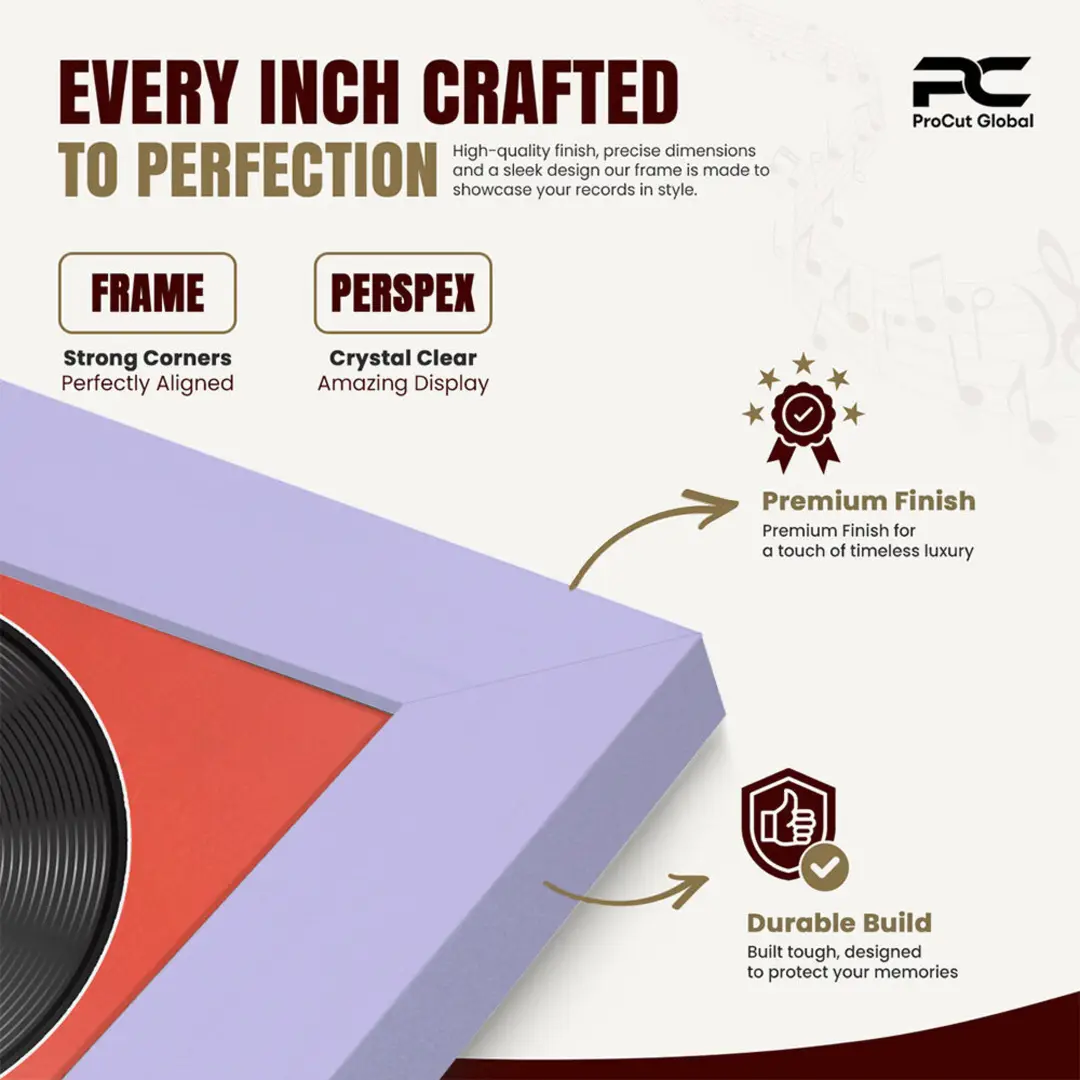 16x16" Modern Purple Vinyl Record Frame With Poppy Red Mount For 12" LP Discs | Elegant Frame For Music Lovers thumbnail 7