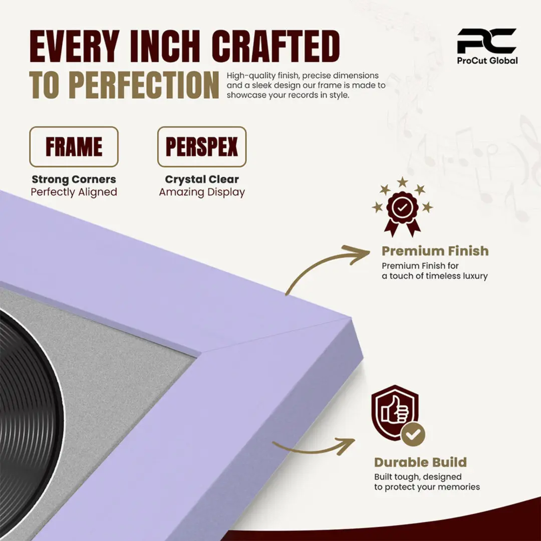 16x16" Modern Purple Vinyl Record Frame With Silver Mount For 12" LP Discs | Contemporary Wall Display thumbnail 7