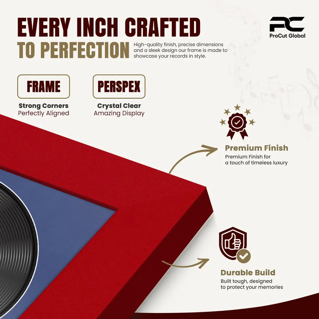16x16" Modern Red Vinyl Record Frame With Blue Mount For 12" LP Discs | Elegant Frame For Music Lovers thumbnail 7