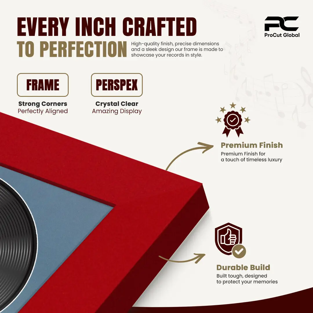 16x16" Modern Red Vinyl Record Frame With Pompador Mount For 12" LP Discs | Contemporary Wall Display thumbnail 7