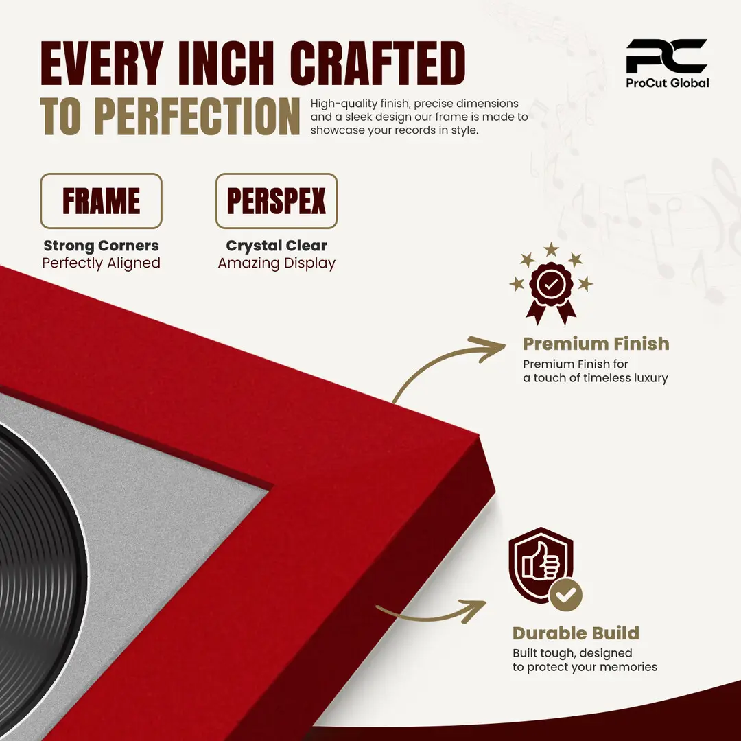 16x16" Modern Red Vinyl Record Frame With Silver Mount For 12" LP Discs | Contemporary Wall Display thumbnail 7
