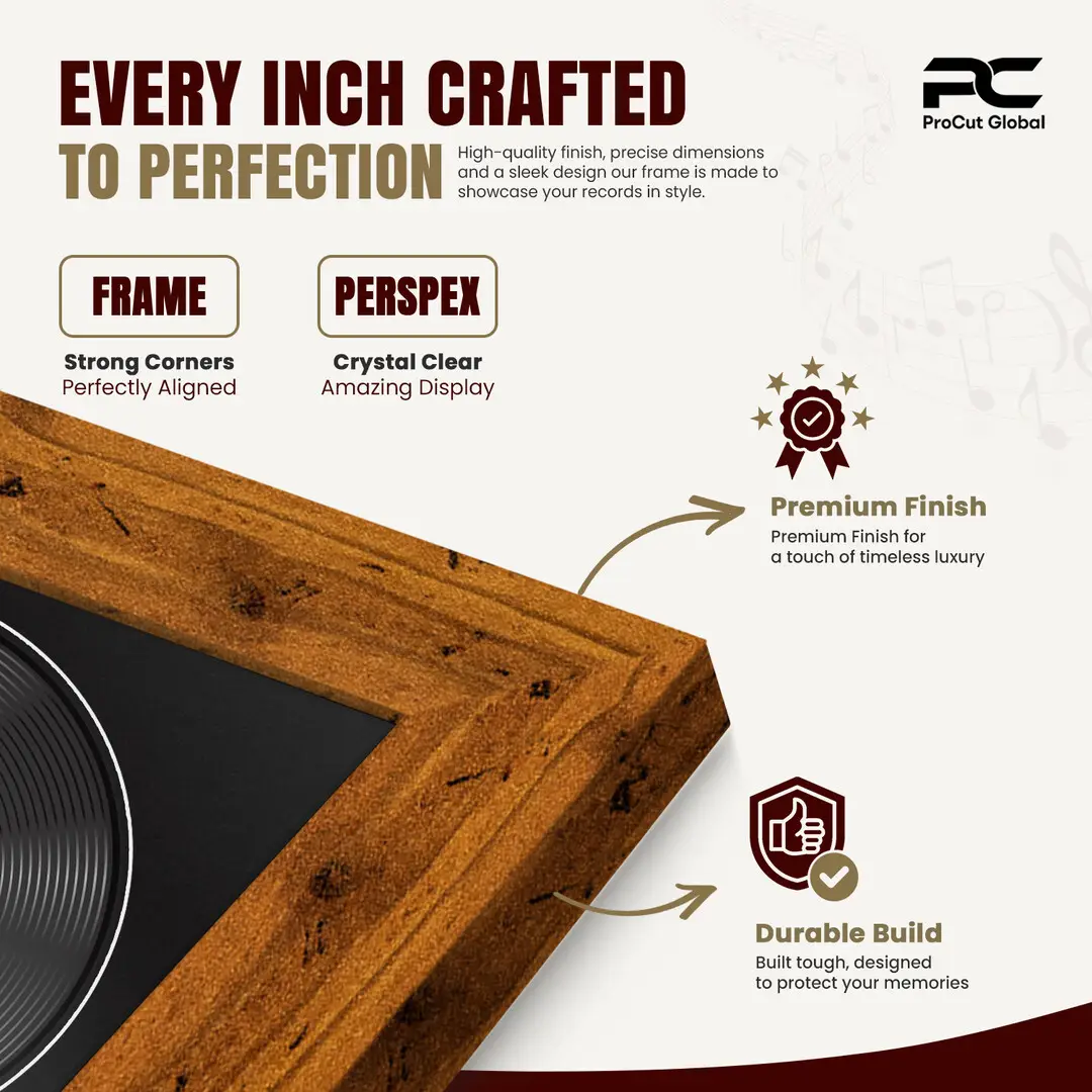 16x16" Modern Rustic Oak Vinyl Record Frame With Black Mount For 12" LP Discs | Premium Wall Frame For Music Enthusiasts thumbnail 7