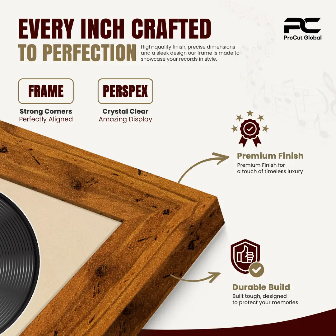 16x16" Modern Rustic Oak Vinyl Record Frame With Ivory Mount For 12" LP Discs | Premium Wall Frame For Music Enthusiasts thumbnail 7