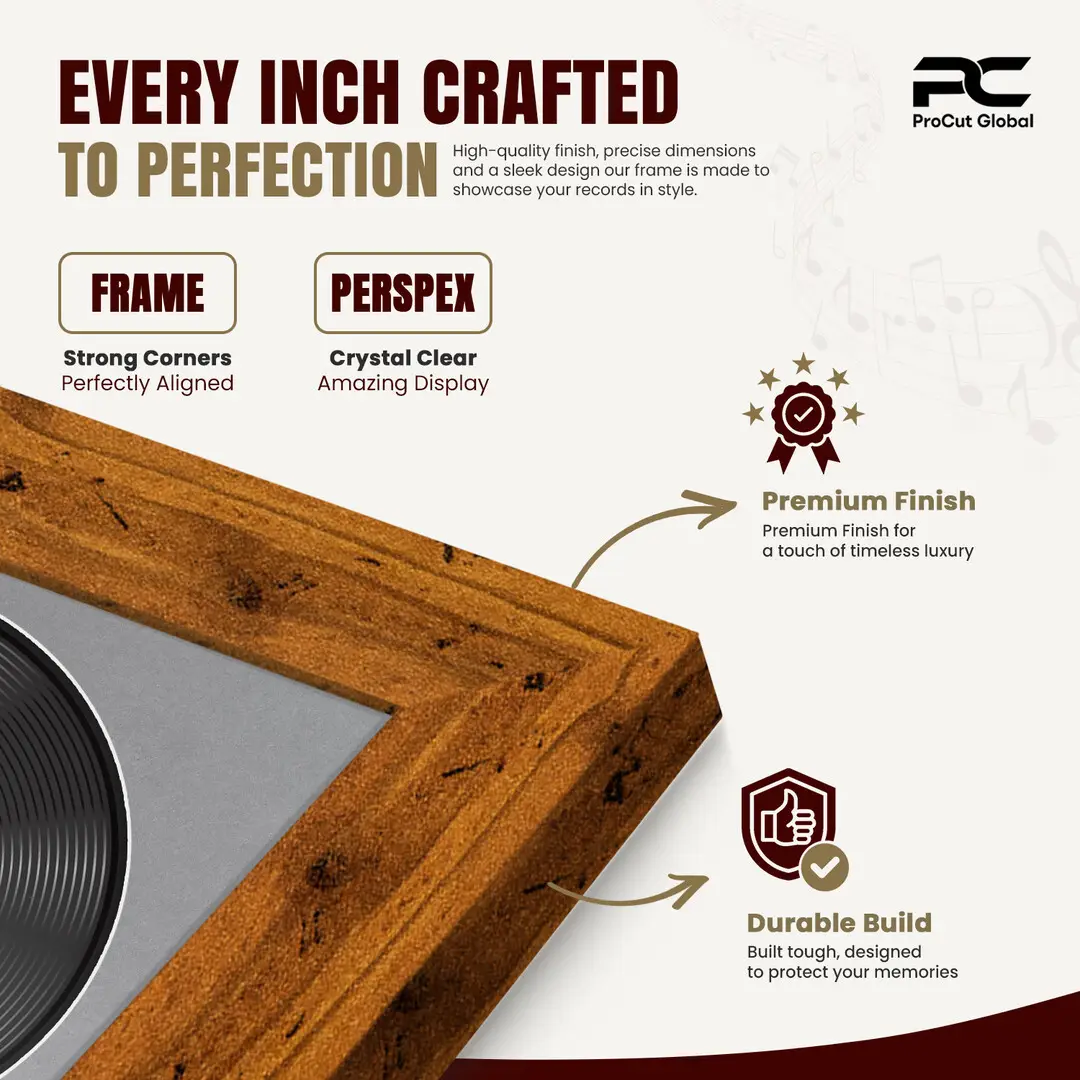 16x16" Modern Rustic Oak Vinyl Record Frame With Mid Grey Mount For 12" LP Discs | Premium Wall Frame For Music Enthusiasts thumbnail 7