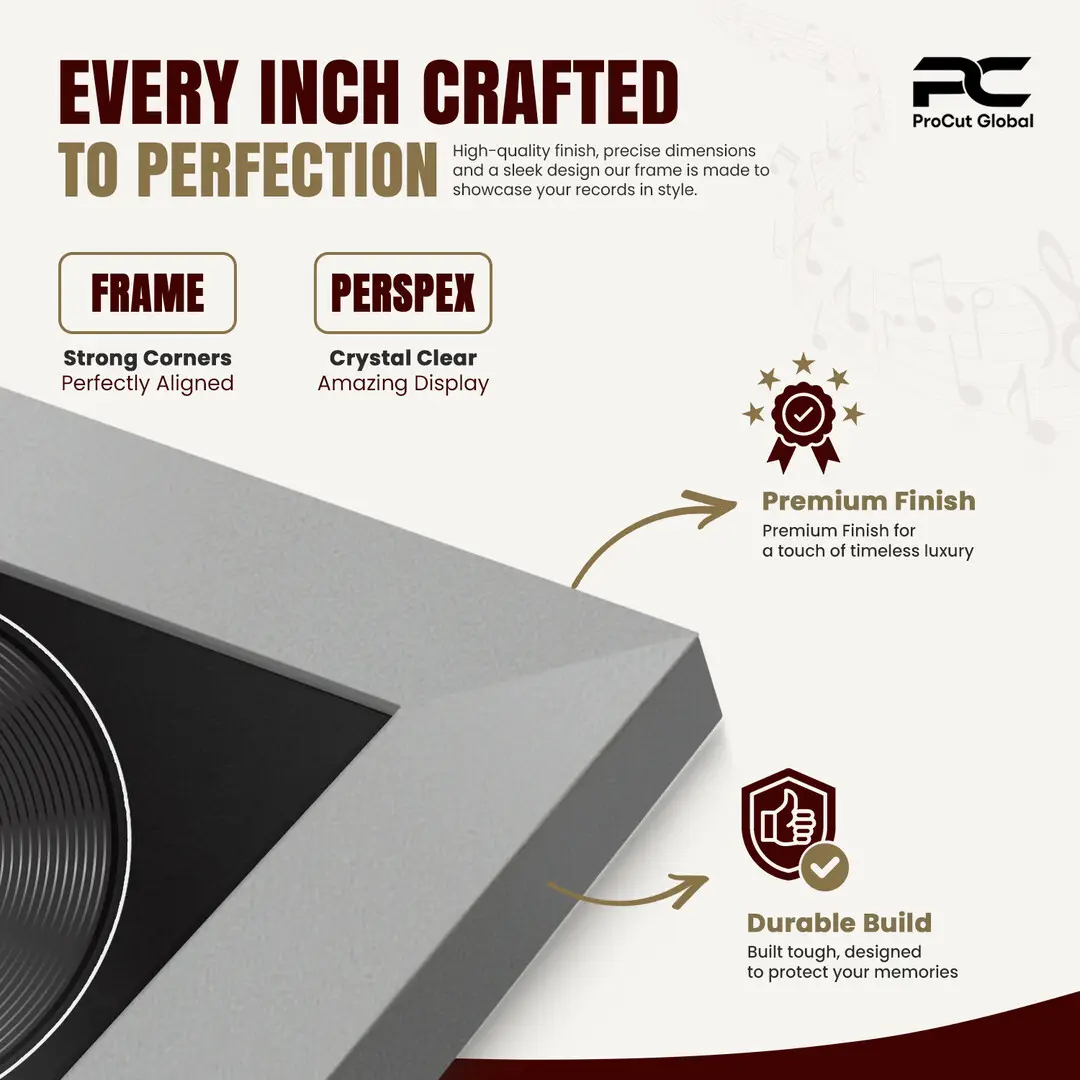 16x16" Modern Silver Vinyl Record Frame With Black Mount For 12" LP Discs | Premium Wall Frame For Music Enthusiasts thumbnail 7