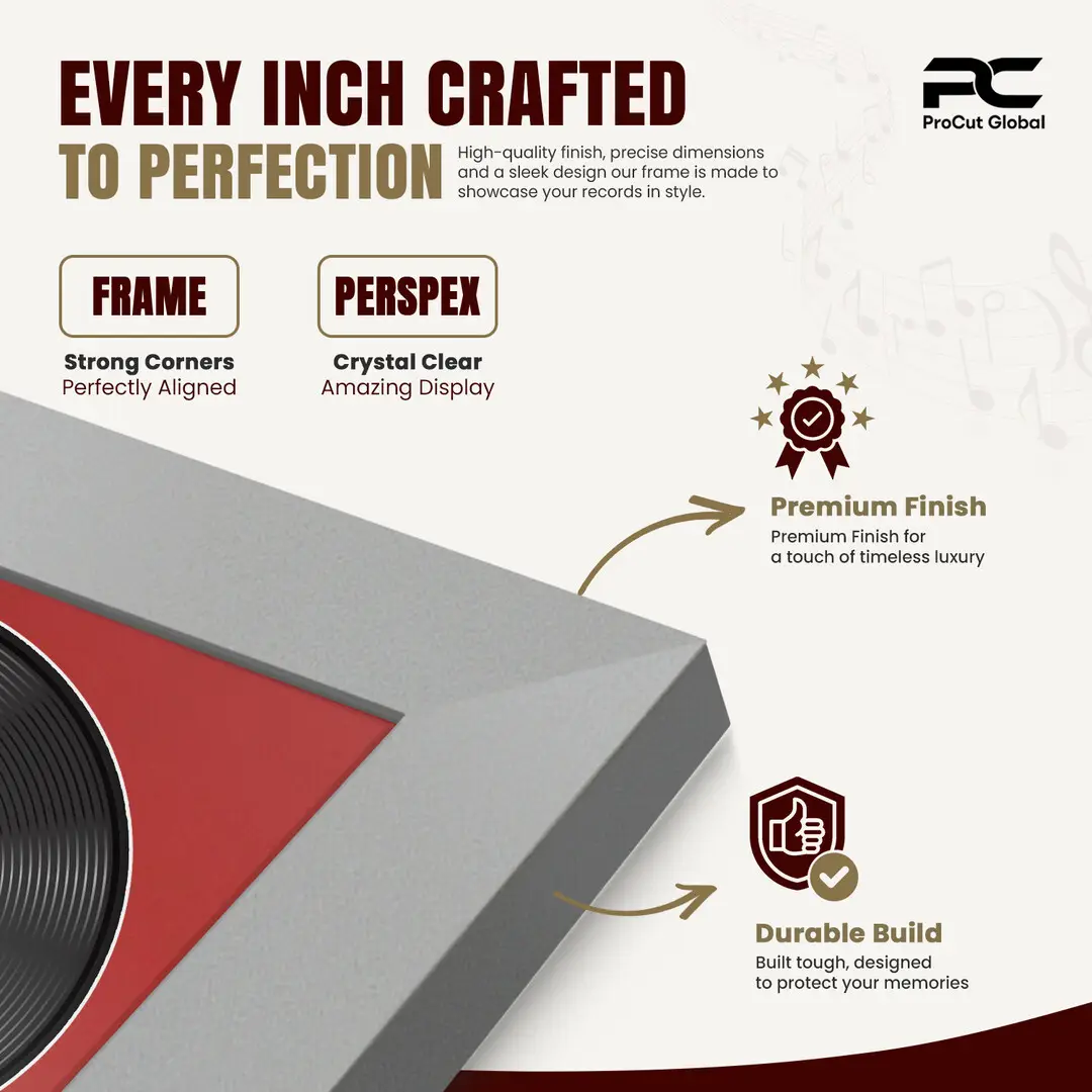 16x16" Modern Silver Vinyl Record Frame With Crimson Mount For 12" LP Discs | Premium Wall Frame For Music Enthusiasts thumbnail 7