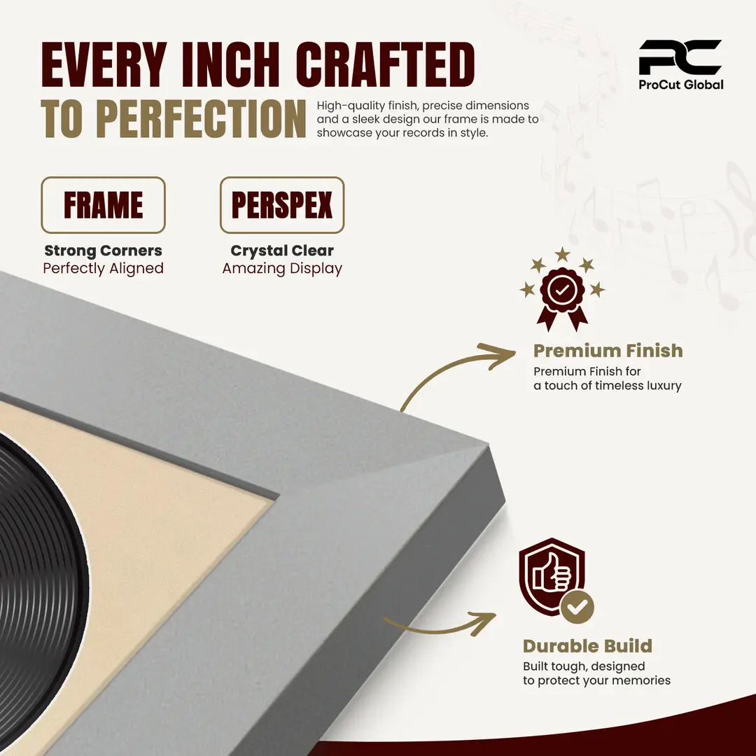 16x16" Modern Silver Vinyl Record Frame With Ivory Mount For 12" LP Discs | Elegant Frame For Music Lovers thumbnail 7
