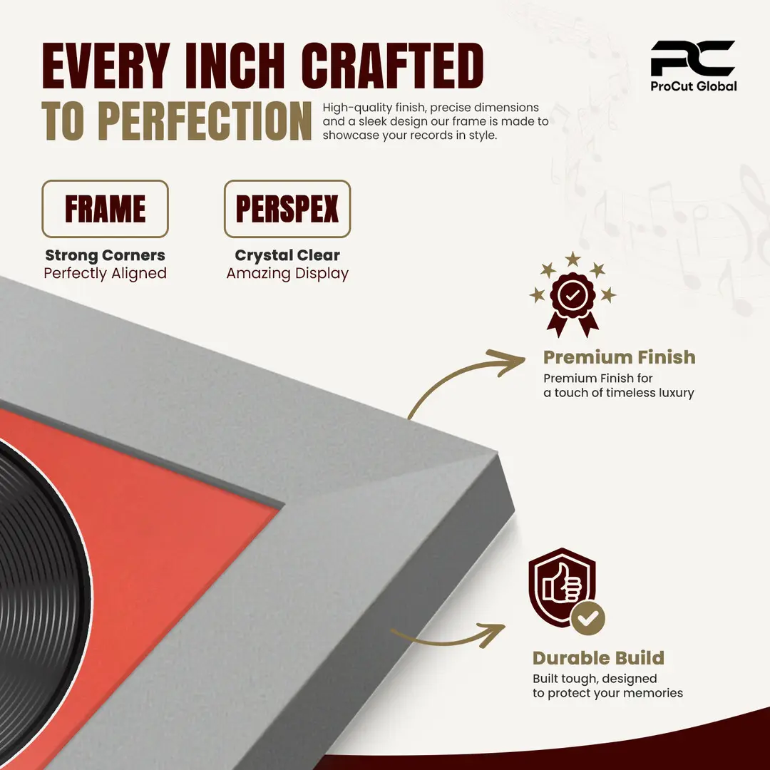 16x16" Modern Silver Vinyl Record Frame With Poppy Red Mount For 12" LP Discs | Premium Wall Frame For Music Enthusiasts thumbnail 7