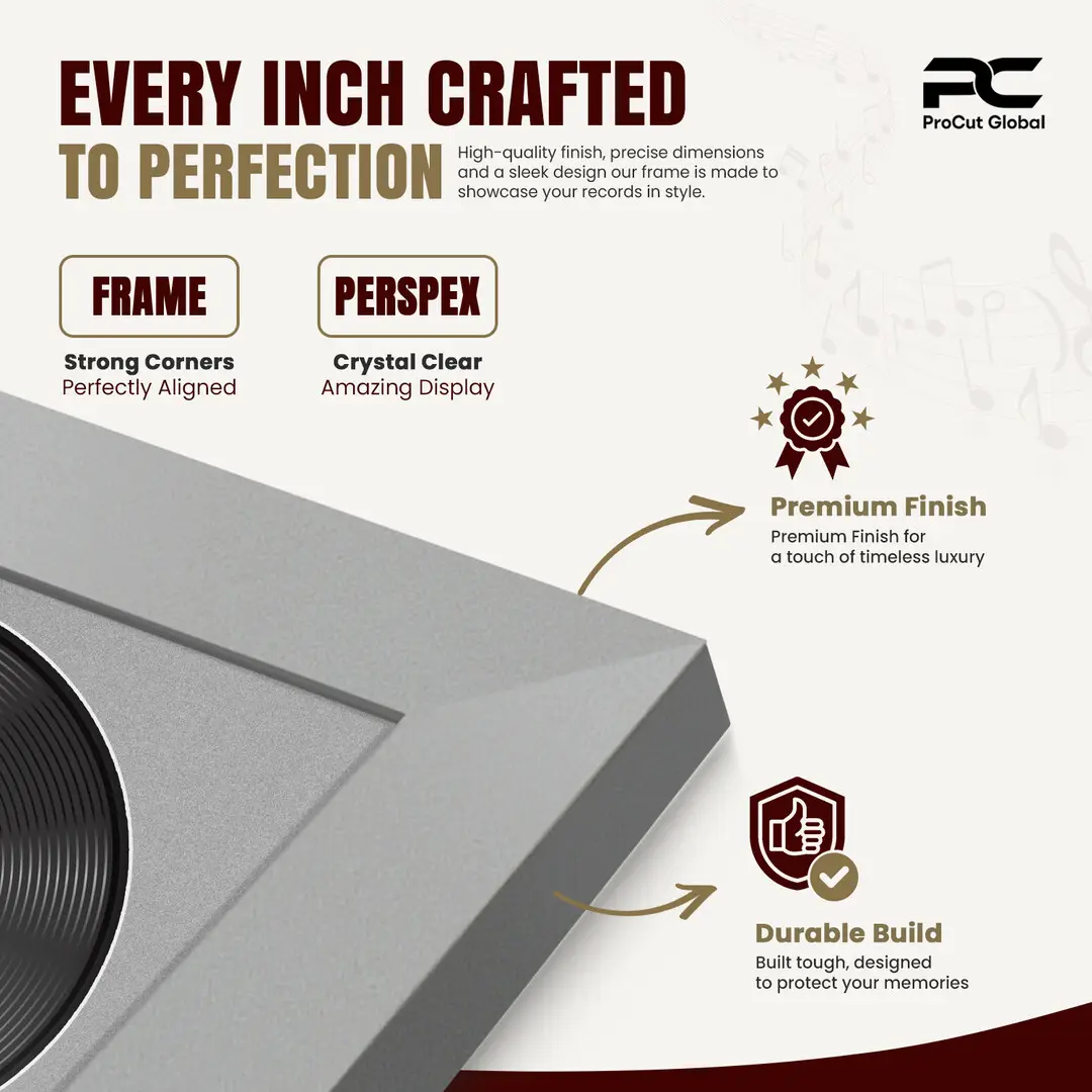 16x16" Modern Silver Vinyl Record Frame With Silver Mount For 12" LP Discs | Premium Wall Frame For Music Enthusiasts thumbnail 7