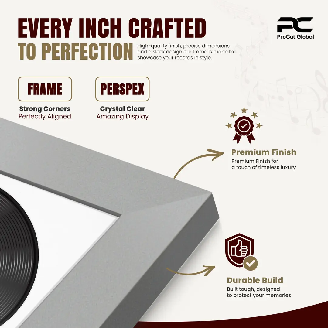 16x16" Modern Silver Vinyl Record Frame With Ice White Mount For 12" LP Discs | Premium Wall Frame For Music Enthusiasts thumbnail 7