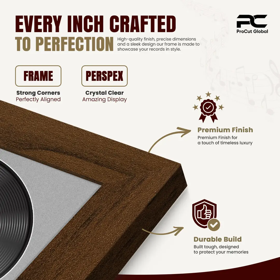16x16" Modern Walnut Vinyl Record Frame With Silver Mount For 12" LP Discs | Elegant Frame For Music Lovers thumbnail 7