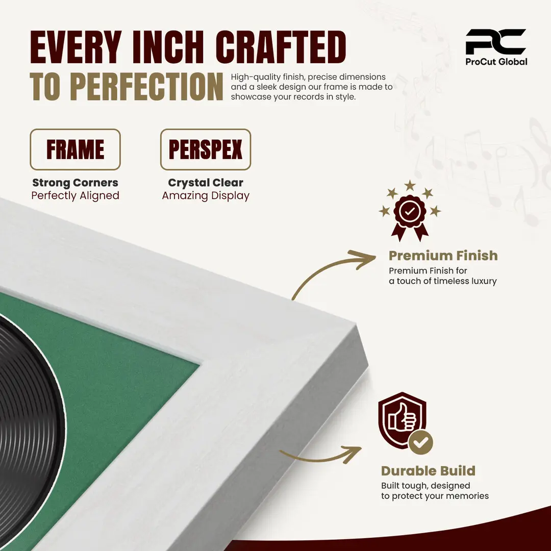 16x16" Modern Ash White Vinyl Record Frame With Emerald (Green) Mount For 12" LP Discs | Elegant Frame For Music Lovers thumbnail 7